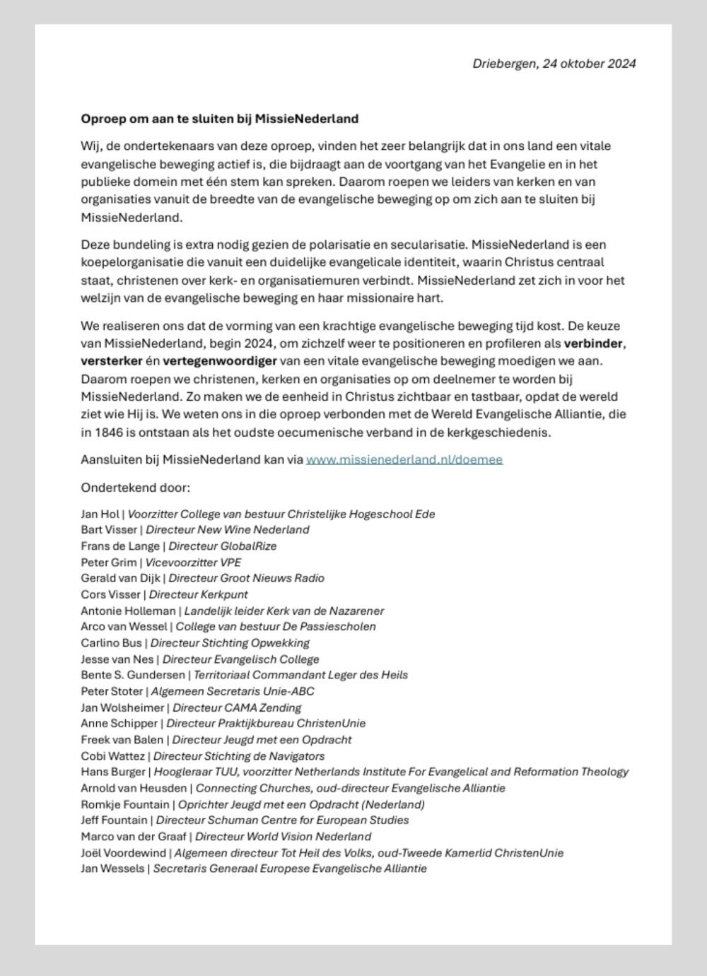 Oproep aansluiten MissieNederland JPG